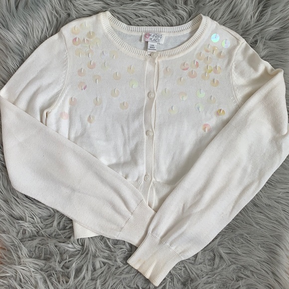 The Children's Place Other - Girls Cream Sequin Embellished Long Sleeve Cardigan